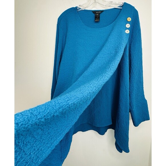 Ali Miles Textured Blouse Size 3X Blue Lagenlook Artsy Faux Wrap Tunic Shell - Picture 4 of 6